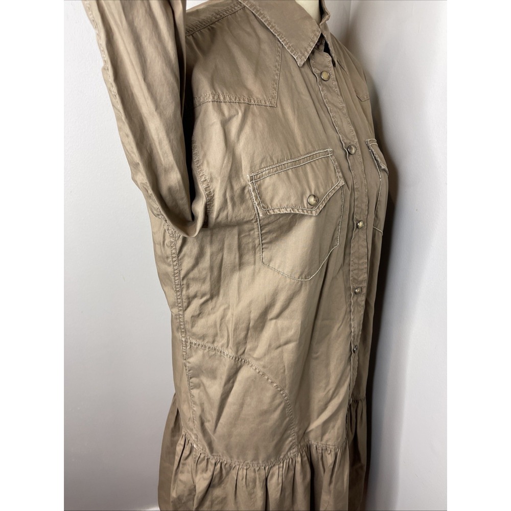 Womens Brunello Cucinelli Kakhi Cotton Western Style Shirt Dress Large L - Picture 5 of 10